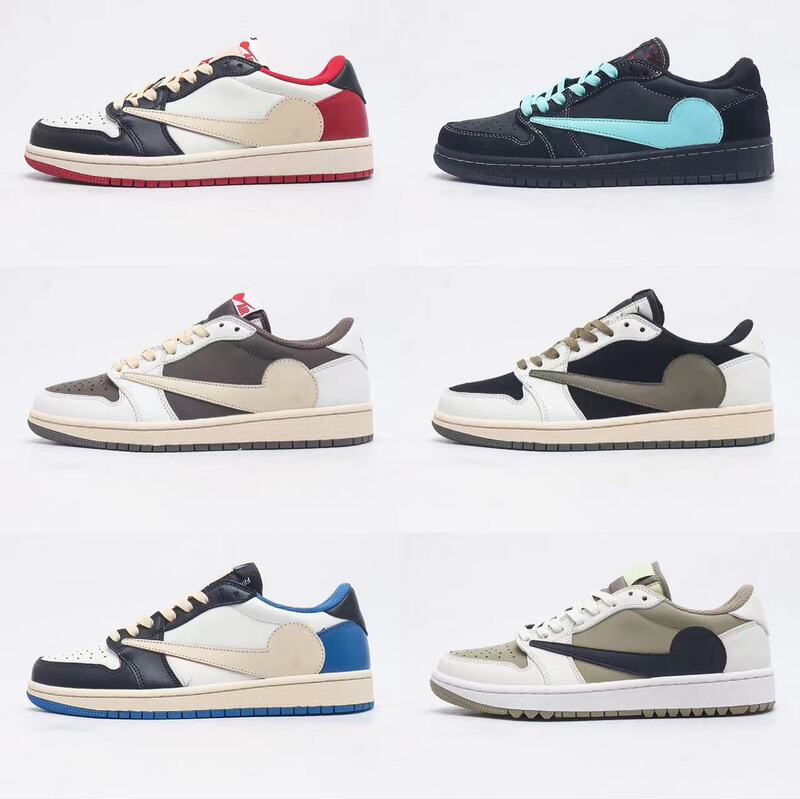 Putian Shoes Supply One-Piece Drop Shipping First-Layer Leather Travis Scott Women's Shoes Aj1 Low Joe 1 Sports Shoes Men's Shoes