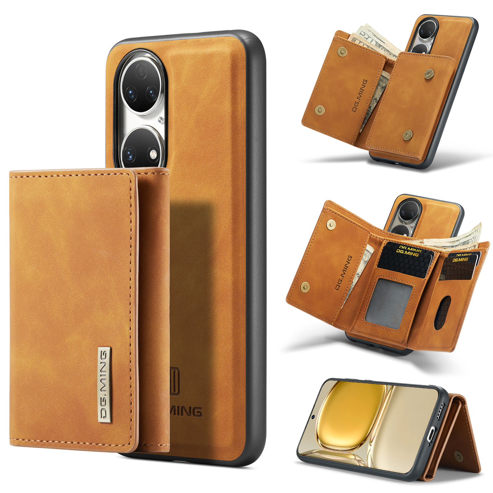 Custodia protettiva in pelle con portafoglio magnetico a ventosa serie M1 per Huawei P50 P50 Pro 2 in 1 custodia per telefono con portafoglio diviso_voghion.com