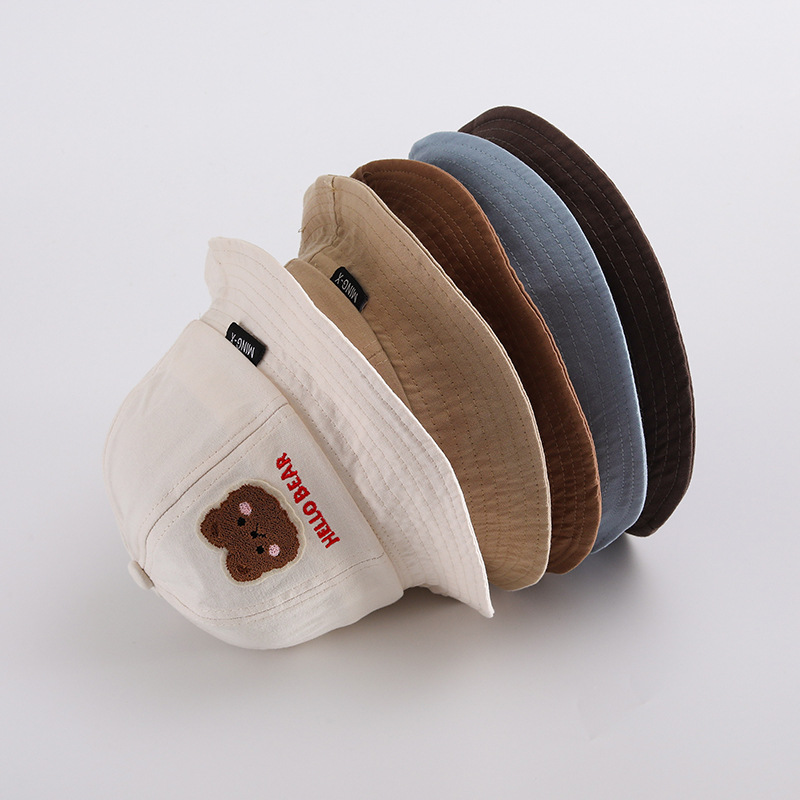 Sombrero de bebé primavera y otoño delgado lindo oso de dibujos animados sombrero pescador para niños y niñas sombrero de verano de protección solar marea
