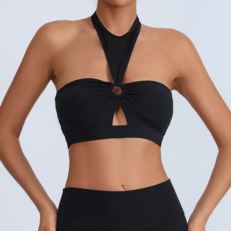 Europa y los Estados Unidos hueco collar malla de acondicionamiento físico cuello colgante chaleco sexy para mujeres con pecho desmontable bra de entrenamiento deportivo image 5