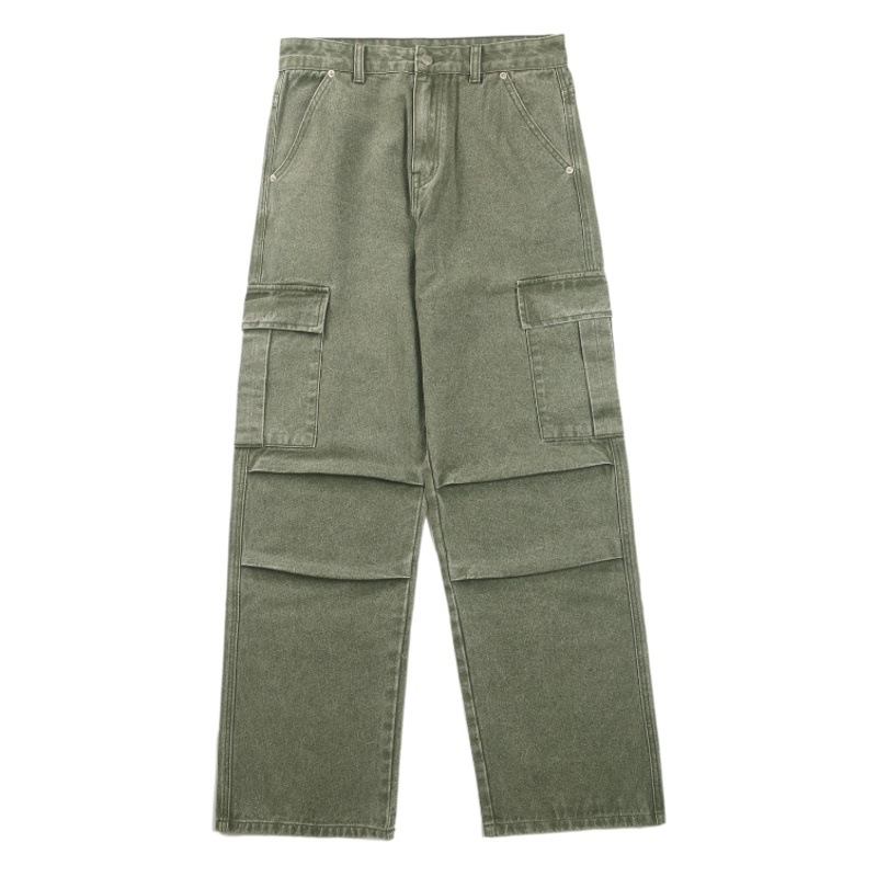 Ropa de hombre LKTM # Vaqueros japoneses sueltos de pierna ancha con múltiples bolsillos para hombre con mono plisado recto de marca de moda