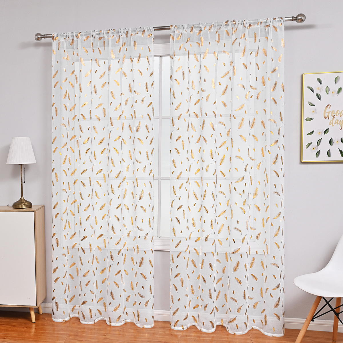 2024 nueva cortina de plumas pequeñas de oro transfronterizo para todos los beneficios a prueba de sol Amazon cortina terminada