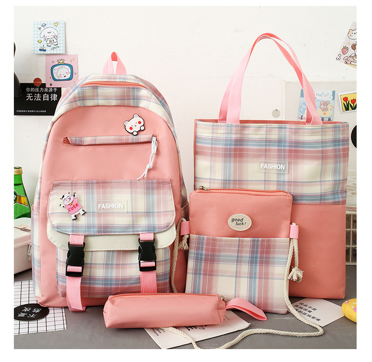 Wholesale Four-piece Contrast Color Plaid Backpack Nihaojewelry display picture 20