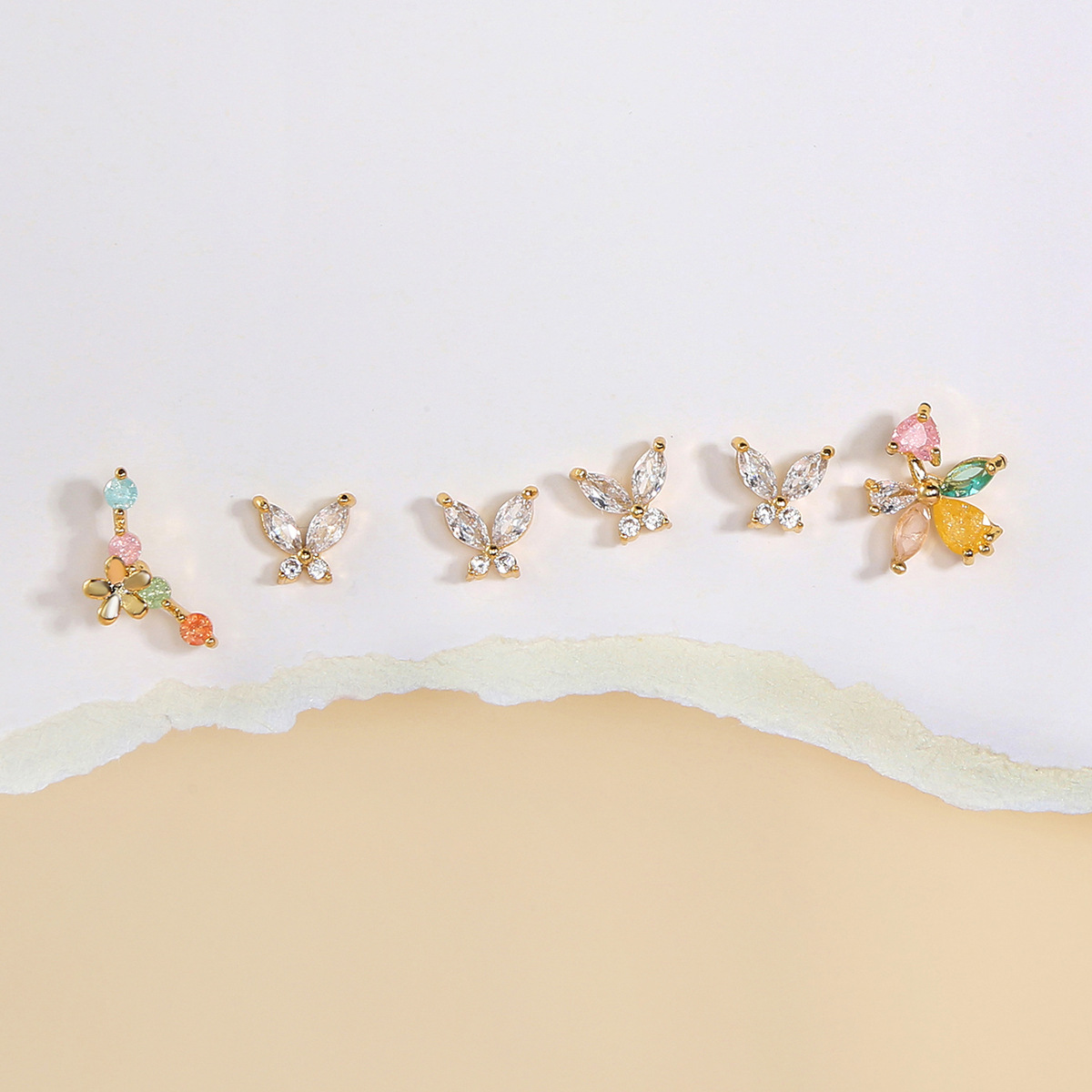 Fashion Butterfly Brass Ear Studs Butterfly Gem Copper Earrings