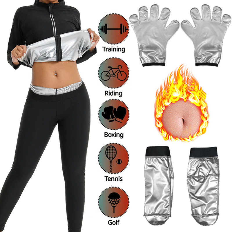 Cross-Border Women's Long-Sleeve Sweat Suit with Long Pants, Sauna Suit, Shapewear, Sports Casual Fitness Wear, Sweat-Inducing Tummy Control