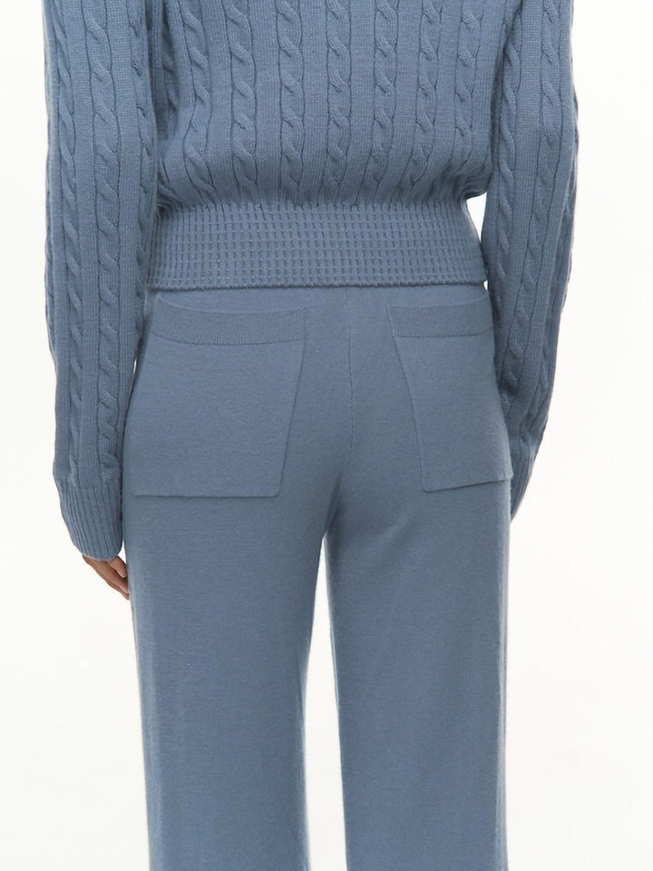 Bộ áo len cardigan khóa kéo dáng ôm tay dài và quần ống đứng — Màu be, Màu xanh dương, màu xám chi tiết 13