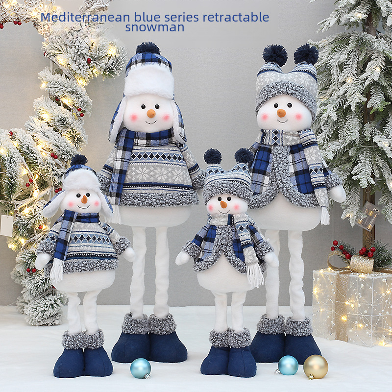 Ornements de poupée de bonhomme de neige rétractables en tissu bleu de Noël en gros en usine_voghion.com