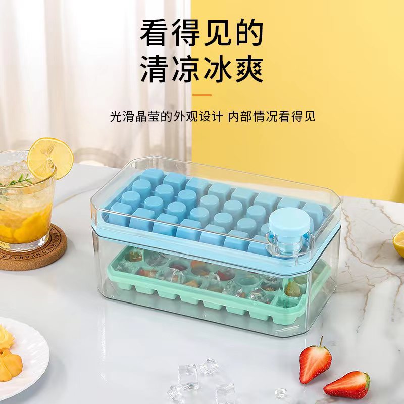 Presionando bandeja de hielo de doble capa de grado alimenticio máquina de hielo caja de hielo refrigerador cubo de hielo artefacto molde de silicona con tapa hogar