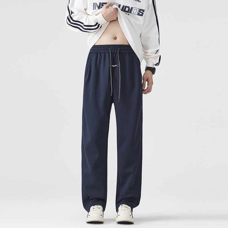 Skin-Friendly Jiu-Jitsu Striped Casual Pants American High Street Drawstring Wide-Leg Straight Long Pants 2025 New Style
