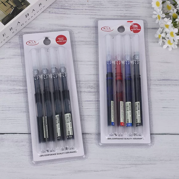 Zhefeitian 4-Pack Direct Liquid Rollerball Pens 0.5mm Black, Red, Blue Three-Color Quick-Drying Signature Pens for Students and Office Use