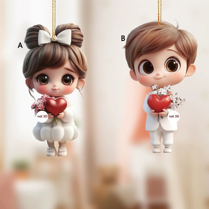 Valentine's Day Popular Sweet Couple Wedding Acrylic Keychain Car Rearview Mirror Accessories Backpack Small Pendant