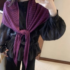 韩版时髦针织镂空三角巾披肩女秋季薄款慵懒风罩衫围巾空调房外搭