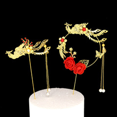 Birthday cake decoration accessories vintage flowers hair comb phoenix pendant insert plaque plug-in baking decoration insert card