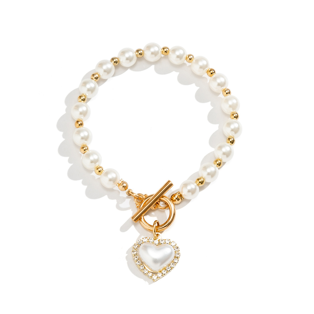 37g Weight Bracelets Classification 1 Set Quantity Holiday, Daily Occasion Imitation Pearl, Alloy Material Heart Shape Pattern Unisex Gender Irregular, Plating Design Lady Heart Shape Imitation Pearl Alloy Wholesale Bracelets 3
