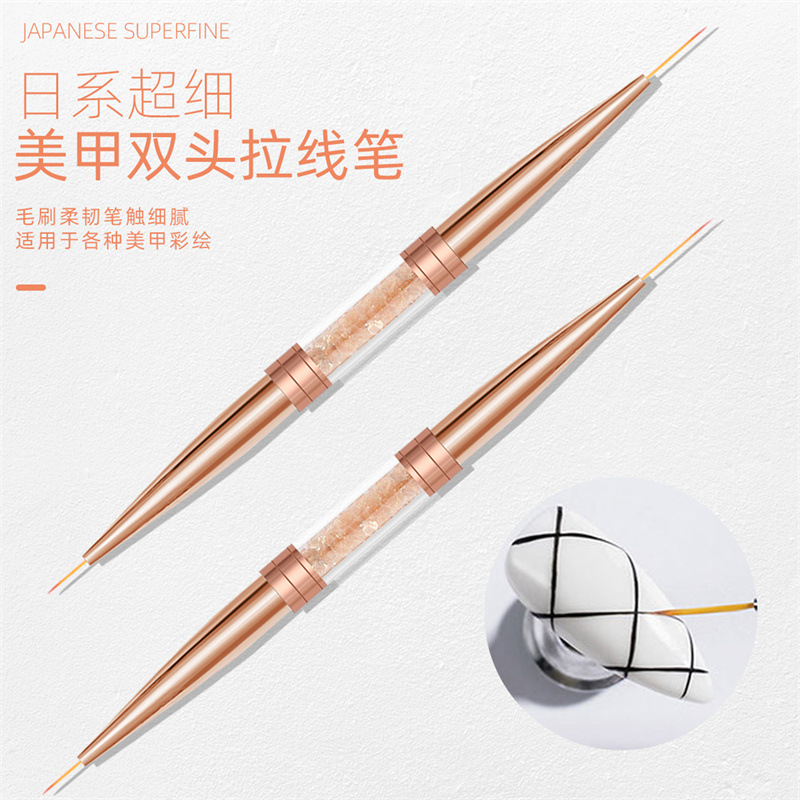 Cross-border caliente 6 piezas de oro rosa de doble cabeza pluma de dibujo de uñas de gama alta pluma de pintura de uñas con diamante
