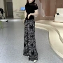镂空夏季印花复古阔腿裤