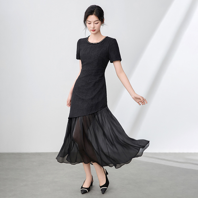 Đầm suông nữ midi tay ngắn mùa hè chất liệu da mềm — 2506103 - Da đen chi tiết 8