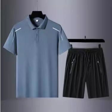 Verano helado juego deportivo hombre rápido secado tres piezas juego casual mangas cortas pantalones largos polo juego deportivo al por mayor