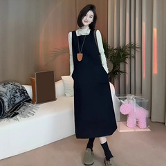 韩系chic高级感套装2025新款春秋绝美背带套装连衣裙子长裙两件套