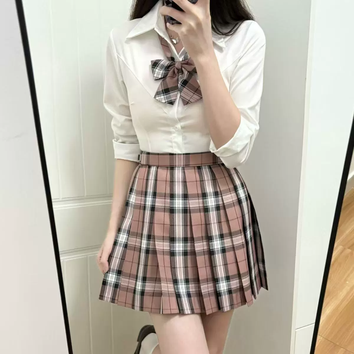 [Белый персиковый аромат] jk оригинальный розовый тот же стиль подлинная юбка jk стиль колледжа розовый jk униформа юбка