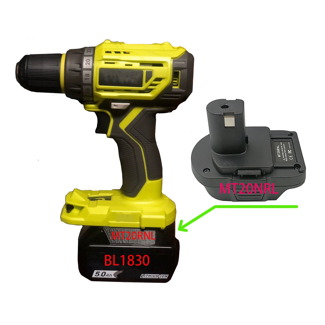 MT20RNL转接头适配器在Ryobi利优比工具上用Ma牧kita田锂电BL1830