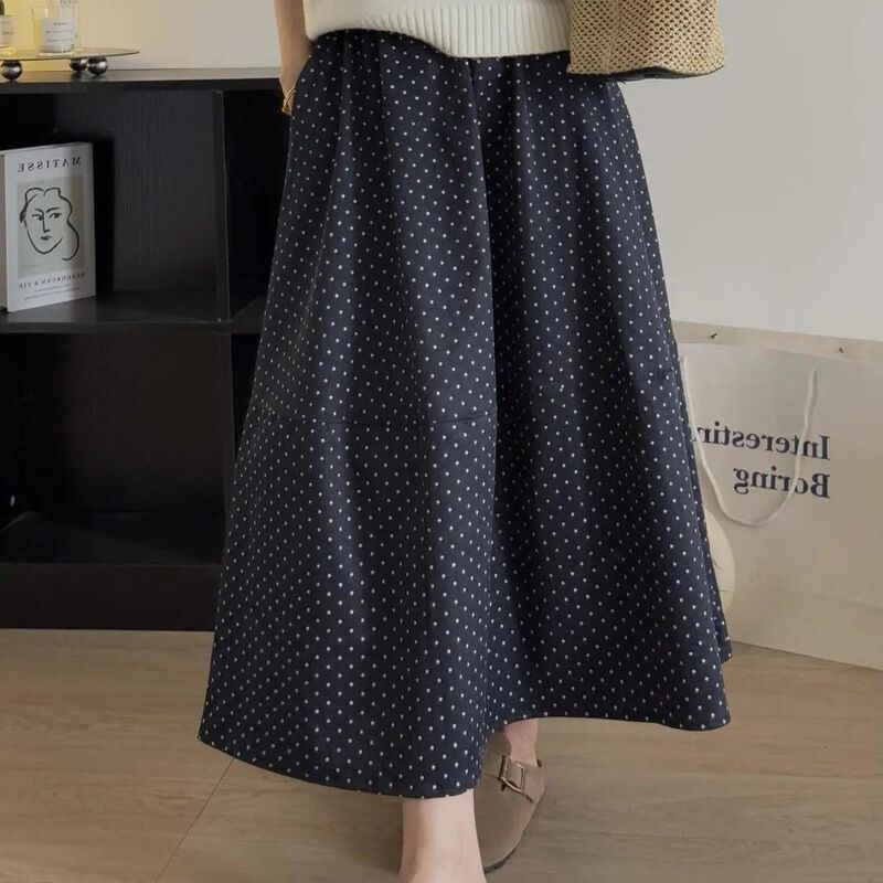 French Style Polka Dot A- Line Skirt Women's Summer Loose Slimming plus size Fairy Princess Cake Midi Skirt
