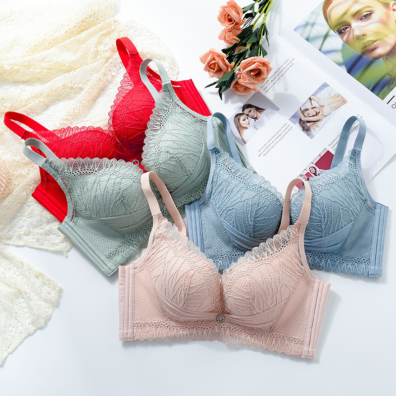 New Style Lace Bra Set Women's Skin-Friendly Side Lace Soft Lace Underwear Sexy Three-Dimensional Deep V Push-Up Cover