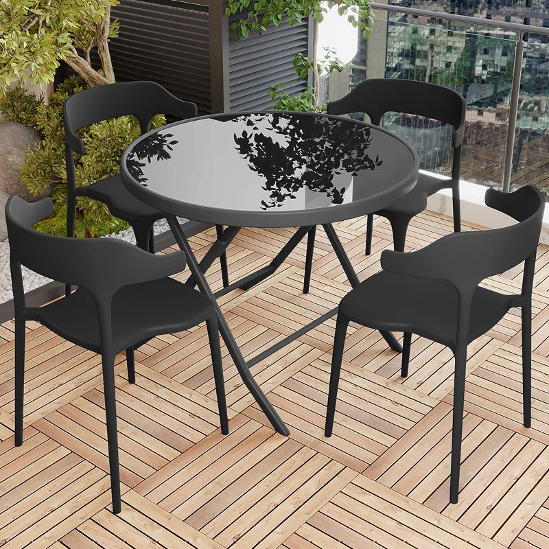 80cm 블랙 웨이브 접이식 테이블 + 의자 4개