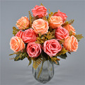 7头雪花玫瑰花束批发婚礼装饰玫瑰把束跨境供应绢布玫瑰花环配花