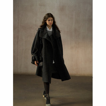 【识几】兔绒蚕丝高品质手缝立领保暖复古双面尼大衣外套女M9405