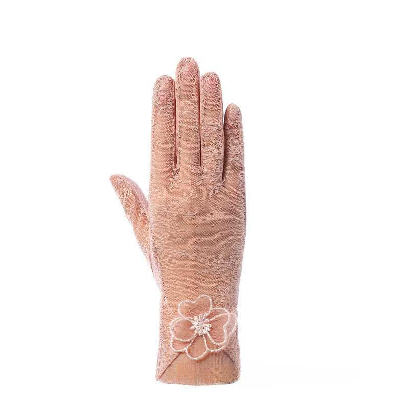 Summer thin ice silk gloves women's short thin outdoor cycling driving lace breathable touch screen sun protection gloves wholesale_voghion.com
