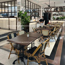 美式复古西餐厅实木桌椅组合小酒馆甜品奶茶店东南亚方圆桌靠背椅