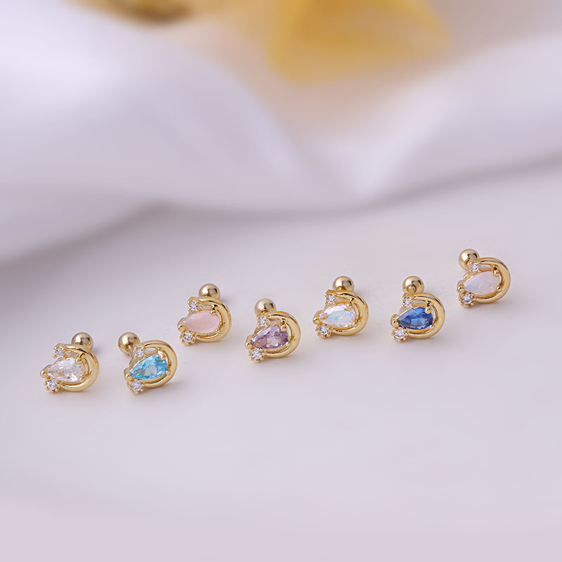 New 0.8MM thin rod titanium steel ear bone nail water drop zircon single ear nail