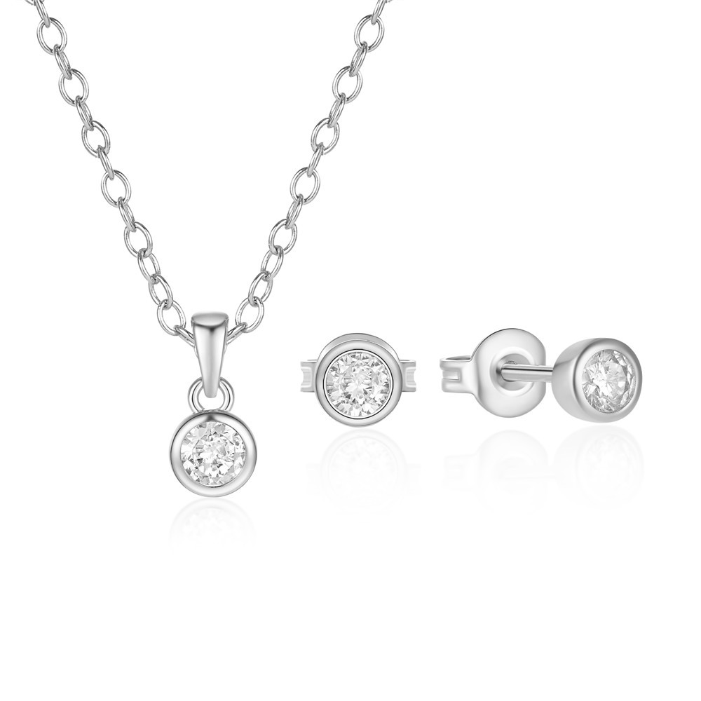 6g Weight Zircon Inlay Material Jewelry Set Classification Earrings + Necklace Quantity Holiday, Daily Occasion 925 Sterling Silver Material Round Pattern Women's Gender Inlay Design Shiny Style 925 Sterling Silver Zircon Inlay Round Jewelry Set 11