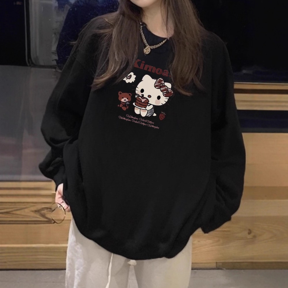 秋冬季新款卡通可爱凯蒂猫印花长袖上衣女甜美少女风休闲百搭卫衣