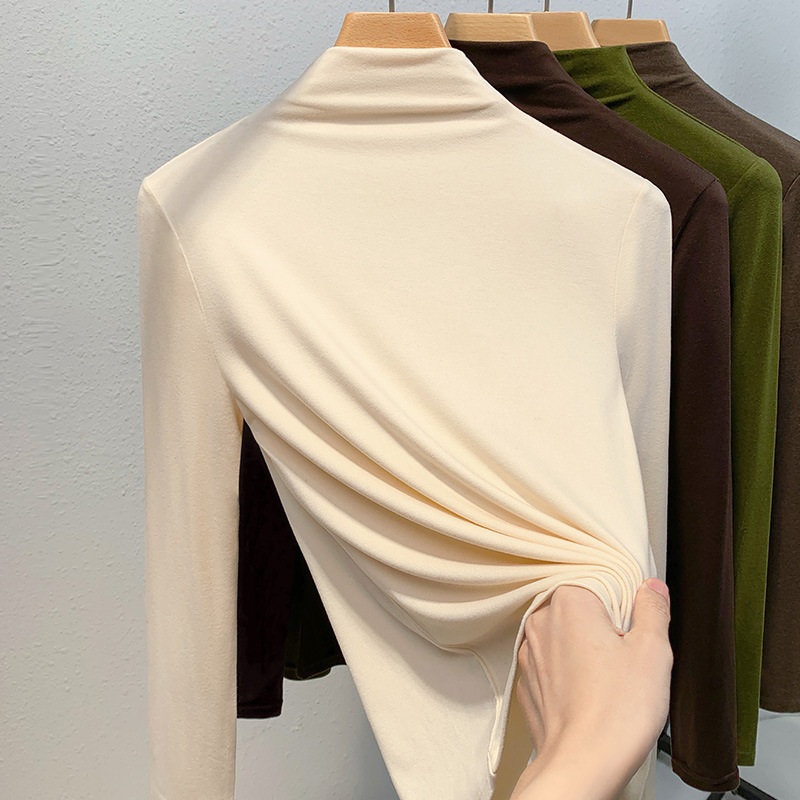 Mujeres medio cuello alto terciopelo camisa de fondo 2023 nuevas mujeres aminoácidos piel inferior ropa interior caliente desgaste recibido superior