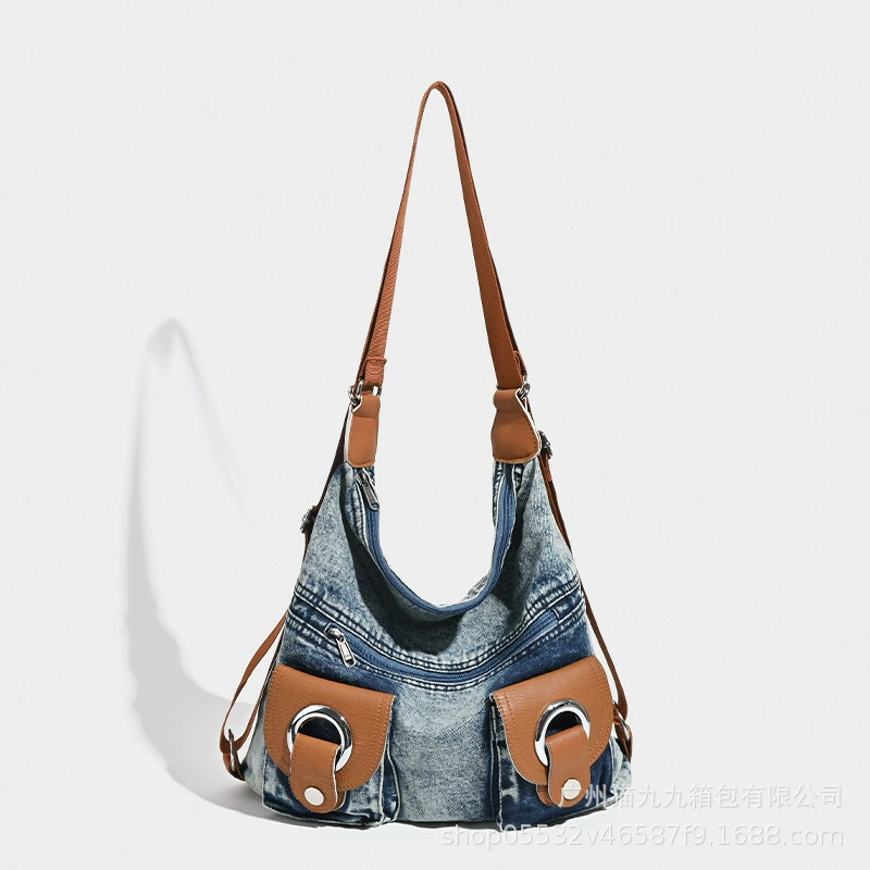 Denim capacious one-shoulder bag, universal backpack