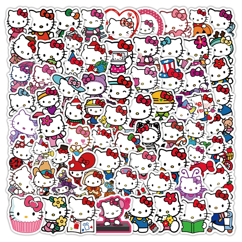 Набор стикеров Hello Kitty, 100 шт., мультяшные наклейки для телефона и ногтей, 15×15 см, 0,025 кг