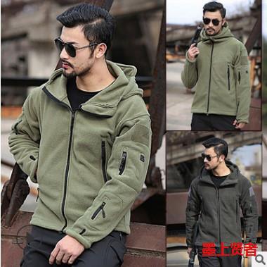 Men's Outdoor Thermal Fleece Jacket with Hood, Solid Color Hooded Coat for Cold Protection