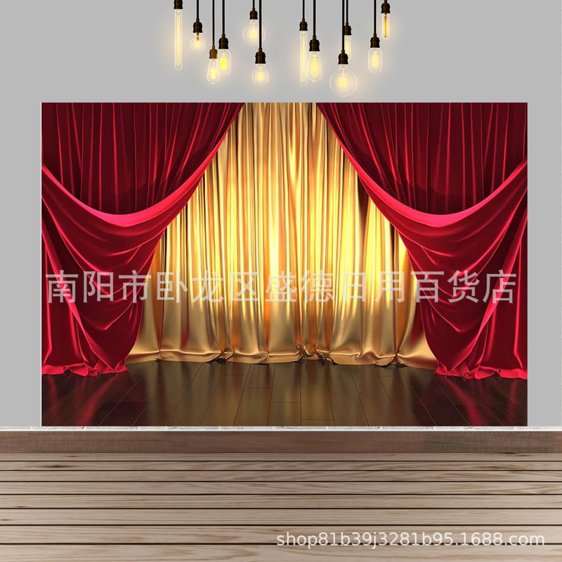 Cross-border theater stage Gold red curtain photo background wedding birthday party banner portrait photography background cloth