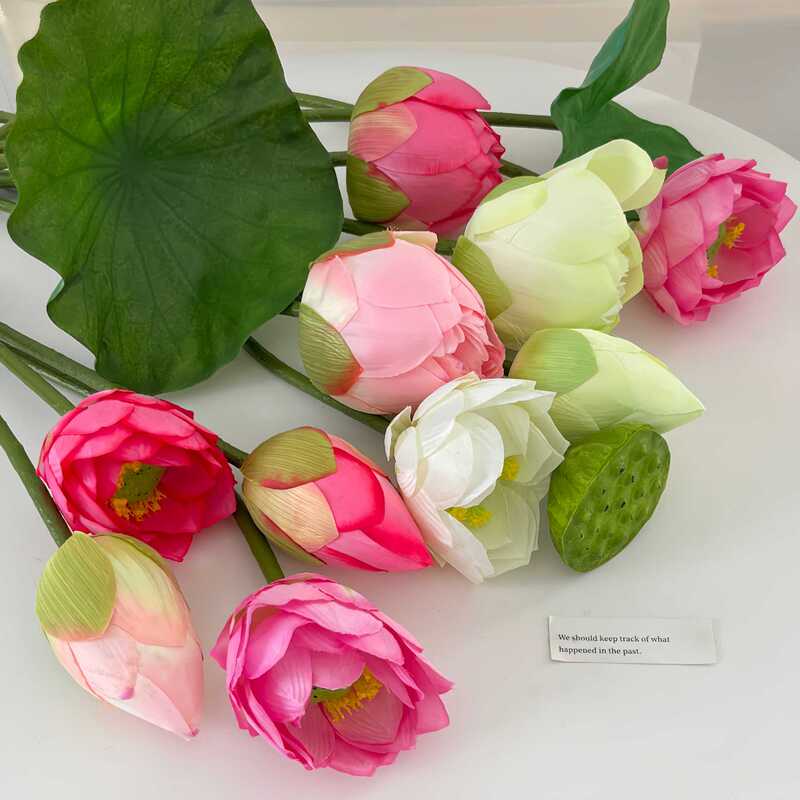 Lotus artificial flower New Chinese Lotus artificial flower lotus leaf lotus decoration living room Vase decoration shooting props