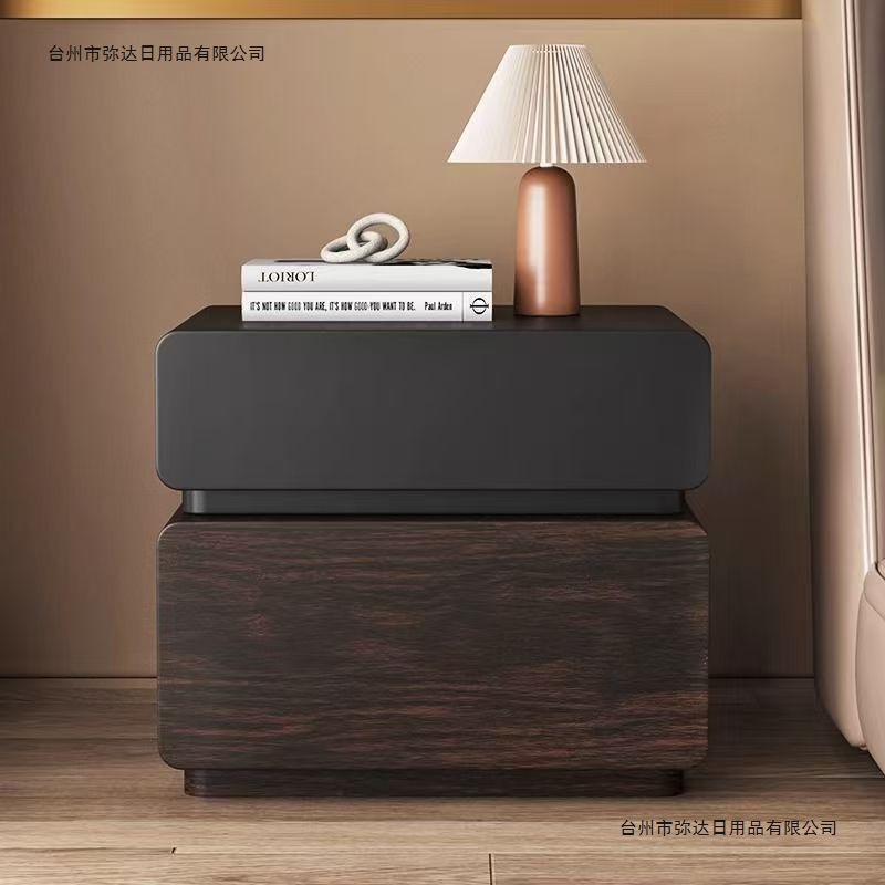 2025 Creative New Modern Solid Wood Walnut Leather Light Luxury High-End Bedside Table Simple Storage Home Bedroom