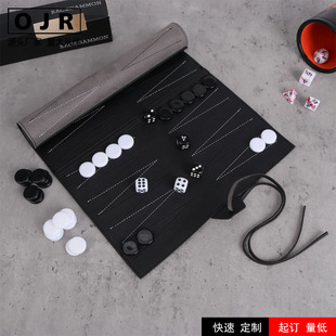 Spot Wholesale Pu Leather Roll Western Chessboard Set Outdoor Roller Blind Portable Leisure Entertainment Double Land Chessboard