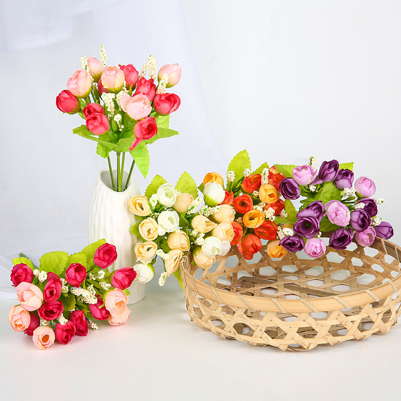 廠家批發仿真茶花苞小清新玫瑰花苞假花小把花家居擺設婚慶裝飾花
