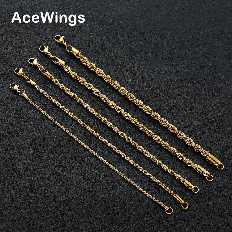 2mm 3mm4mm 5mm 6mm Stainless Steel Twist Chain Bracelet European and American HipHop Hip Hop Jewelry Vacuum Plating