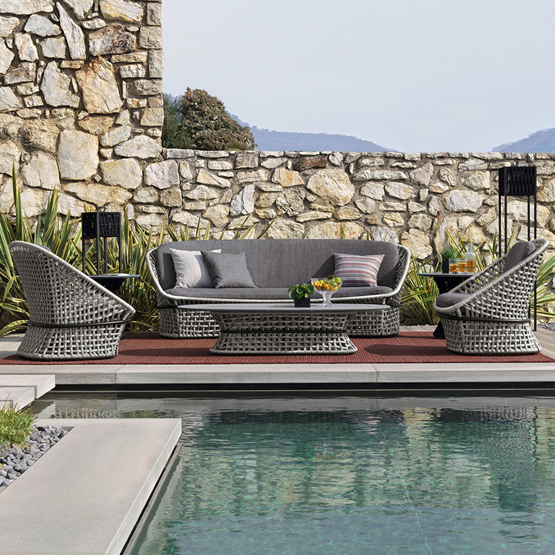 Villa patio al aire libre sofá trenzado de cuerda hotel jardín impermeable protección solar moderno casual mesa de té de aleación de aluminio image 13