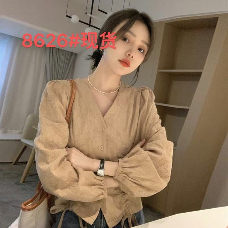 2025春秋季长袖衬衫女装设计感小众新款法式气质别致V领短款上衣|undefined