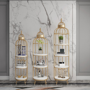 Nordic American Bird Cage Storage Rack Floor Living Room Indoor Golden Iron Flower Rack Balcony Decorative Multi-layer High Shelf