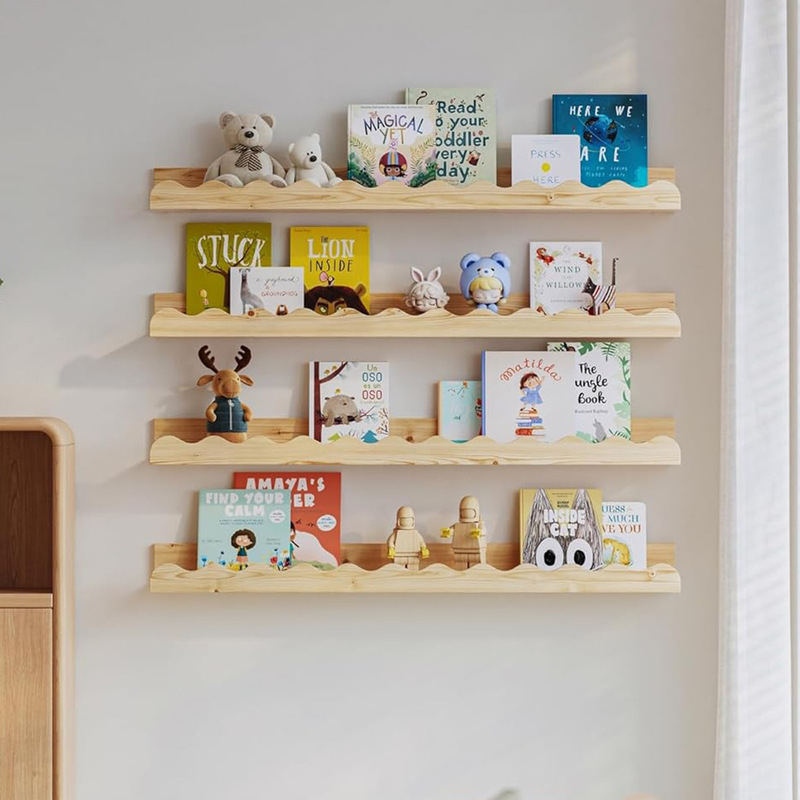 Cross-Border Wooden Floating Kindergarten Bookshelf Wall-Mounted Children's Bookshelf Wall Decoration Book Photo Frame Storage Rack