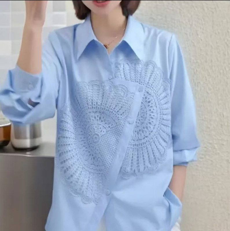 Fashionable Irregular Design Shirt Women's Tops 2025 Spring New Style Western Style Age-Reducing Lace Spliced ​​Shirts